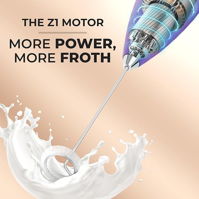 Zulay Kitchen Milk Frother Wand (2 Batteries Included) - Easy-Clean Drink Mixer - Electric Coffee Frother for Frappe, Matcha - Deep Purple