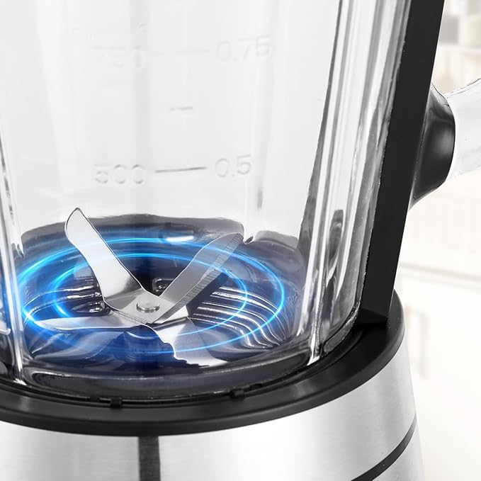 Blender,Blenders for Kitchen,Glass Blender for Shakes and Smoothies,crush ice,51oz Glass Jar,Simple Speed Dial,Black + Stainless Steel