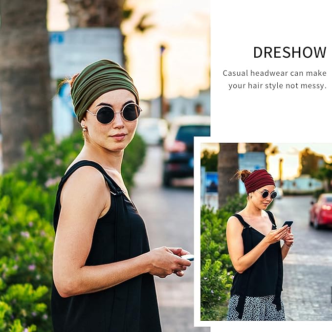 DRESHOW 4 Pack Turban Headbands for Women Wide Vintage Head Wraps Knotted Cute Hair Band Accessories