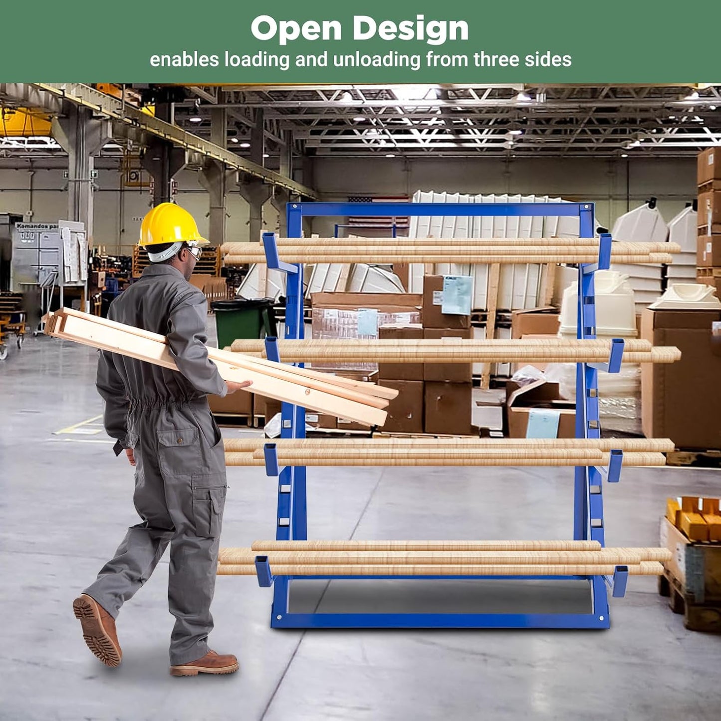 4 Tier Steel Horizontal Storage Rack, Heavy Duty Free Standing Bar Storage Cantilever Rack, Adjustable Pipe Storage Rack,4-Level Wood Lumber Shelf Organizer for Garage Workshop Shed, 2000 lbs Capacity