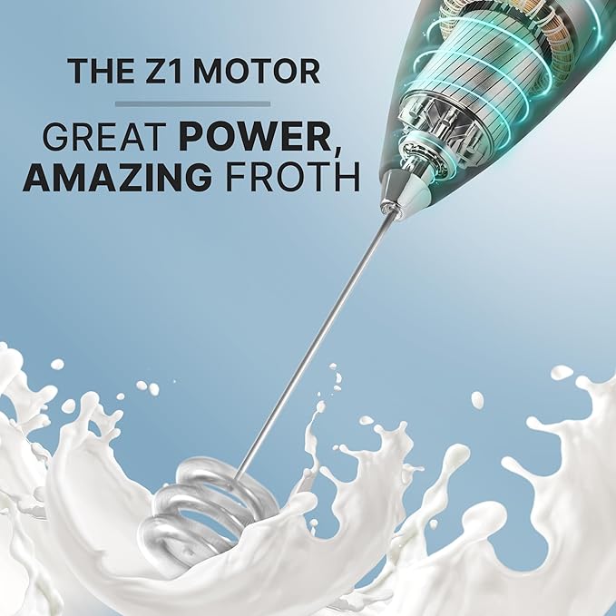 Zulay Kitchen Tornado Milk Frother Handheld Wand – Electric Coffee Frother with Triple Whisk & Stand – Hand Held Drink Mixer for Latte, Cappuccino, Matcha, Hot Chocolate, Protein Shakes – Black