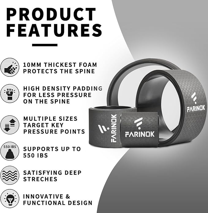 Yoga Wheel for Back Pain Relief, Back Roller Wheel with Extra Cushion, Wider & Thickest Foam, Stretches and Strengthens Core Muscles