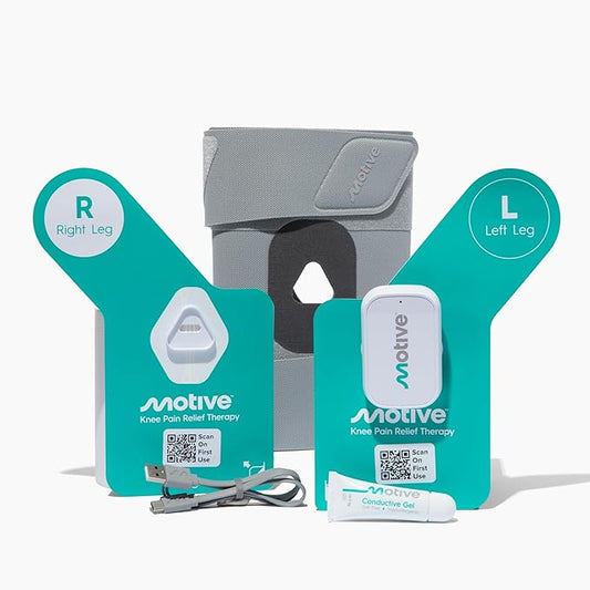 Motive Knee Pain Relief Therapy - Advanced Non-TENS Device to Treat Muscle Weakness, App Controlled, and a Portable Home Treatment for Pain Management Solution - Both Knees