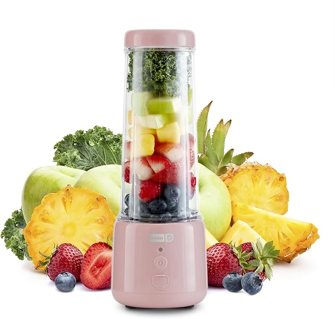 Dash 16 oz Personal USB Bottle Blender with Travel Lid and Charging Cord, Single-Serve Smoothie and Juice Maker, Rose