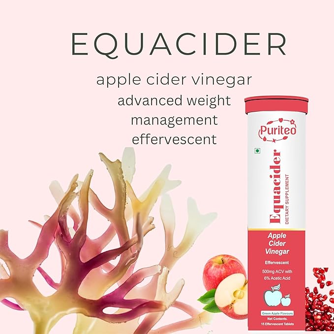 PURITEO-EQUACIDER Apple Cider Vinegar Effervescent Tablets with The Mother, Vegan, No Added Sugar, Non-GMO & Gluten-Free Tablet - (15 Tablets Each, Pack of 2)
