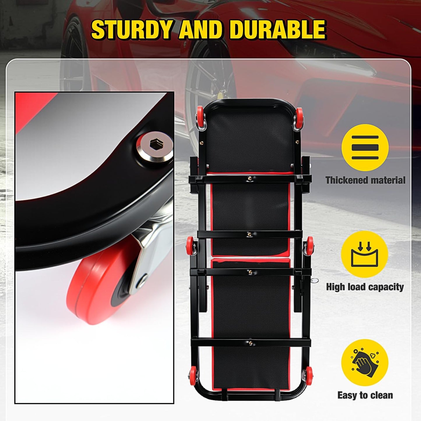 Nilight 40" Z Creeper - 2-in-1 Folding Rolling Mechanic Seat, 40 inches Adjustable Lay-Down or Sit Garage Chair, 330 lbs Capacity, Red Black