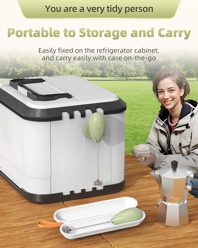 Milk Frother Handheld with Case,USB C Rechargeable Frother Wand for Coffee, Portable Electric Whisk with Stand,Waterproof Hand Drink Mixer Travel for Lattes, Cappuccino, Matcha, Egg (Olive Green)