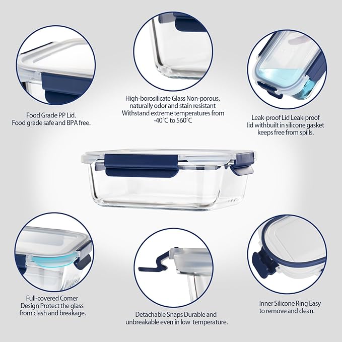 Glass Food Storage Containers with Lids Airtight, 10 Pack Meal Prep Containers, Bpa-free Lid Glass Lunch Box