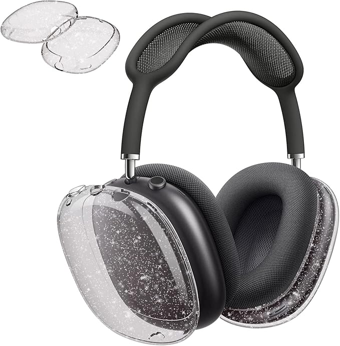 for AirPods Max Case Clear Black Glitter,Clear Case for Airpods Max Case Cover,Shockproof Anti-Scratch Soft TPU Protective Case No-Yellowing Accessories for AirPod Max Headphone-Black Glitter