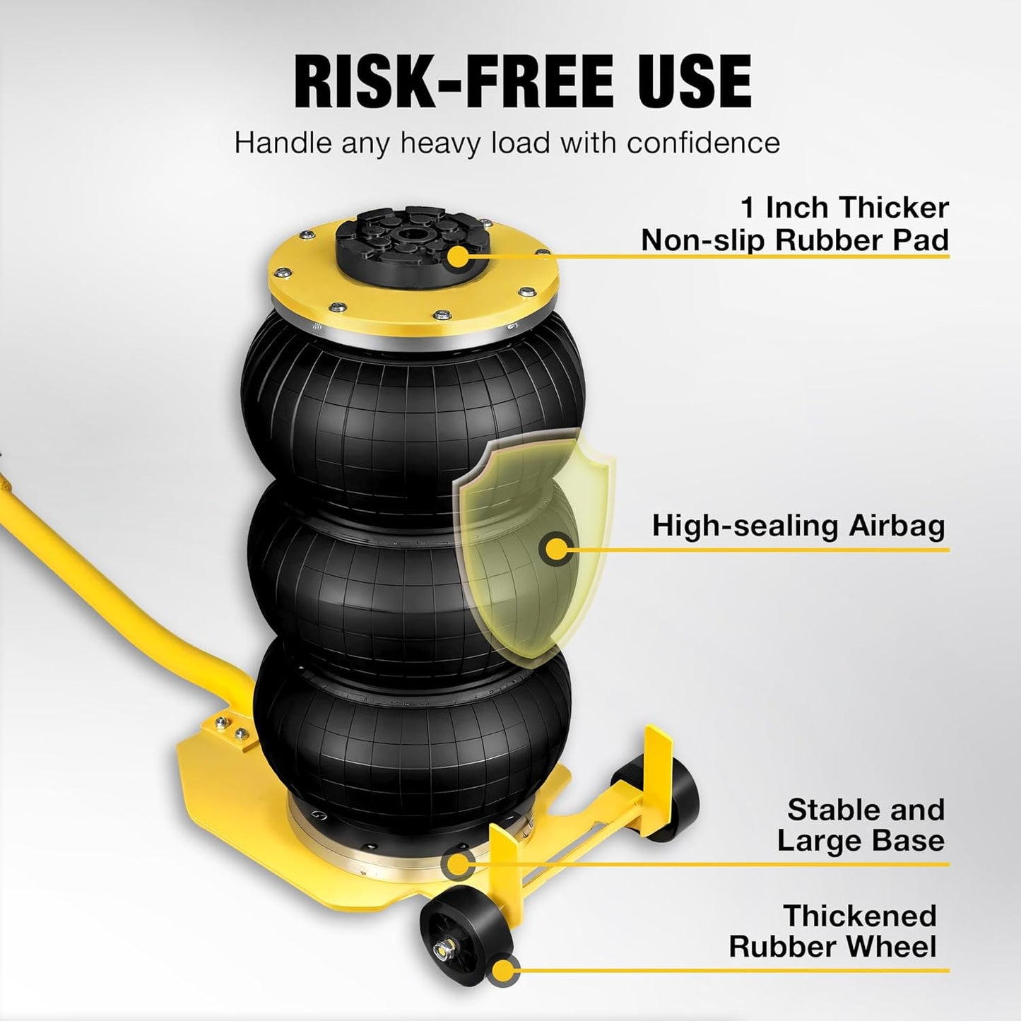 YELLOW JACKET Air Jack 3 Ton Triple Bag Air Jack with Six Steel Pipes, Portable Pneumatic Jack with Long Hand, 3-5 s Fast Lifting Airbag Jack for Cars, Garages, Repair, Yellow