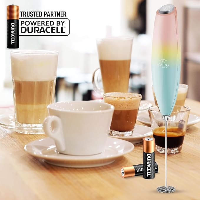 Zulay Kitchen Milk Frother Wand (2 Duracell Batteries Included) - Handheld Milk Frother - Easy-Clean Milk Frother Wand & Drink Mixer - Electric Coffee Frother for Frappe, Matcha - Cupcake