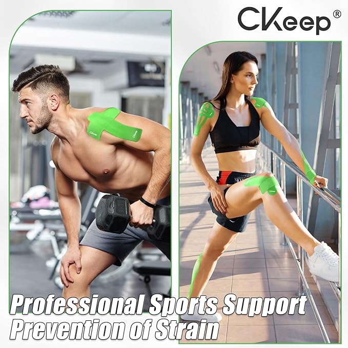 CKeep 4 Rolls Kinesiology Tape, Original Cotton Elastic Athletic Tape, 20 Precut 10" Strips Each, Green, Ideal for Muscle Support & Injury Prevention