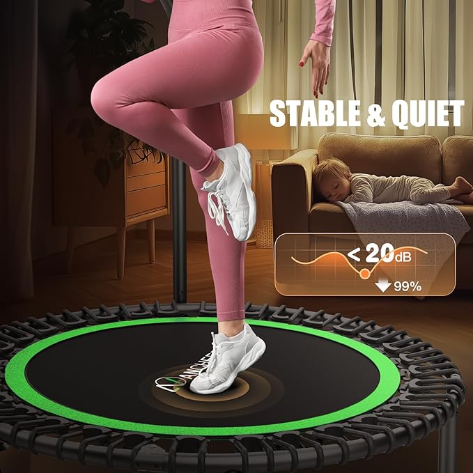 ANCHEER 40"/48" Foldable Rebounder Trampoline for Adults/Kids with Resistance Bands and Bungees, Indoor & Outdoor Mini Trampoline with Bar and Safety Padding - Max Load 450lbs/550lbs