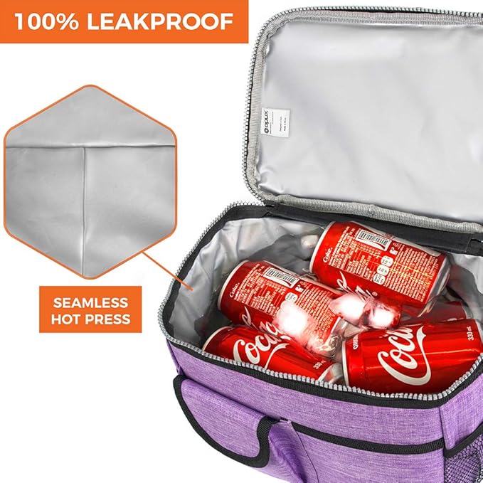 opux Lunch Bag Women Insulated, Adult Lunch Box Cooler, Lunch Box for Men, Dual Compartment Lunchbox for Work, Leakproof Double Decker Lunch Bag, Soft Lunch Pail Tote Girls Boys Kids School, Purple