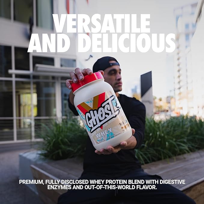 GHOST Whey Protein Powder, Peanut Butter Cereal Milk - 2LB, 26G of Protein - Whey Protein Blend - Post Workout Fitness & Nutrition Shakes, Smoothies, Baking & Cooking - Soy & Gluten-Free