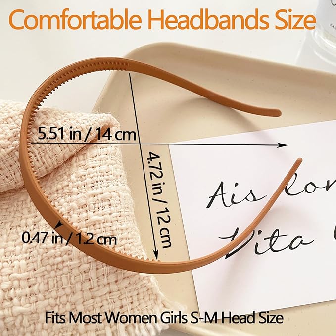6 Pcs Comfortable Flex No Pressure Headbands for Women Glasses Wearers - Thin Plastic Headbands with Teeth - Matte Finish