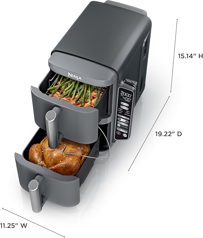 Ninja DoubleStack XL Smart 2-Basket Air Fryer, Smart Cook System, DoubleStack Technology Cook 4 Foods at Once, Space Saving Design, 10 QT, 6-in-1, Smart Finish & Match Cook, Air Fry, Broil, Bake SL451