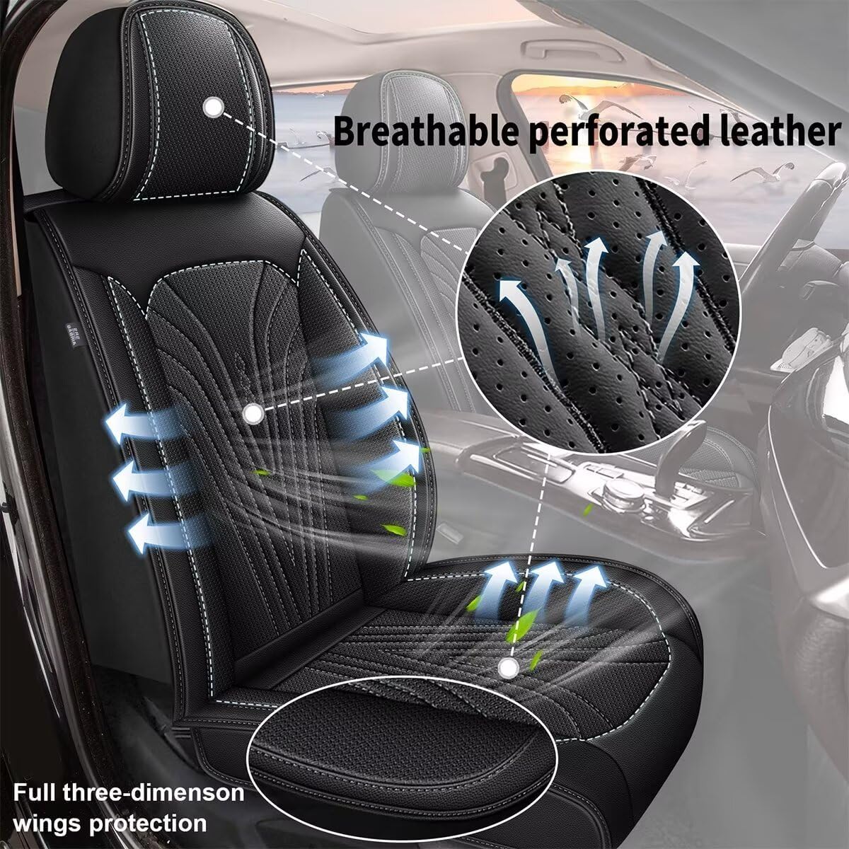 Car Seat Cover Fit for Toyota Camry 2012-2025 Full Set Faux Leather Breathable Waterproof Camry Seat Covers Automotive Cushion Protector Compatible Airbag (5 Seats & Black)