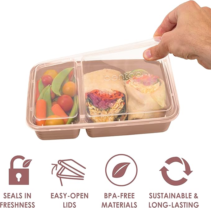 Bentgo 20-Piece Lightweight, Durable, Reusable BPA-Free 2-Compartment Containers - Microwave, Freezer, Dishwasher Safe - Rose Gold