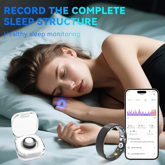 Smart Rings for Women Men,Fitness Tracker Ring,Heart Rate,Blood Oxygen,Blood Pressure,Step Tracker,Sleep Monitoring,No Subscription Fee,IP68 Waterproof Smart Ring for iphone&Android(Black 13)