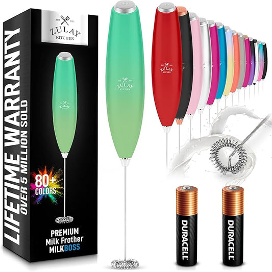 Zulay Kitchen Milk Frother Wand (2 Batteries Included) - Easy-Clean Drink Mixer - Electric Coffee Frother for Frappe, Matcha - Ocean Spray