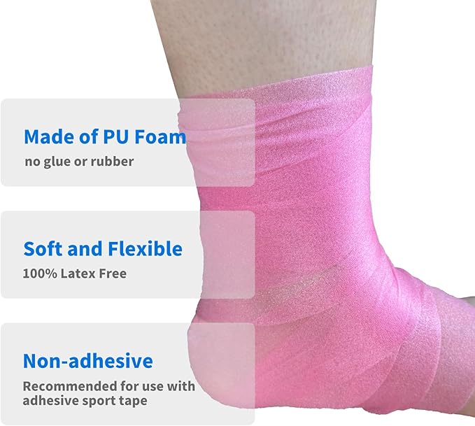 Pre Wrap Tape Athletic,3 Rolls X 22 Yards Pink Prewrap Headbands for Hair,Foam Underwrap Sports Wrap (66 Yards)