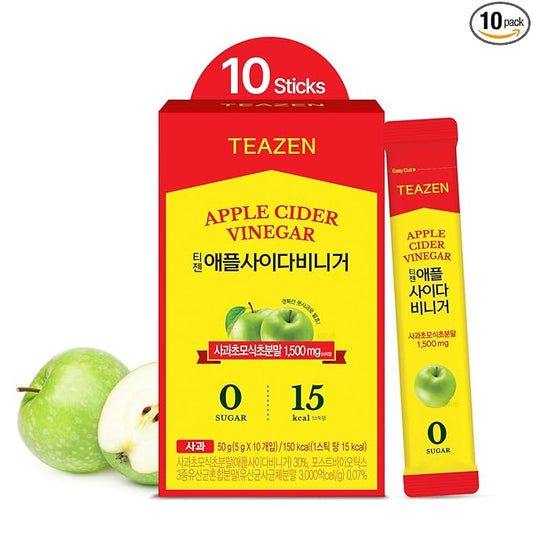 TEAZEN Apple Cider Vinegar Drink Powder Stick – On-the-Go Wellness with 1500mg ACV, Sugar-Free, Postbiotics, 10 Sticks | Supports Digestion & Metabolism