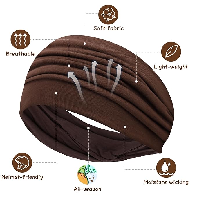 S&N Remille Wide Headbands for Women, Large Hairband, Elastic Non-Slip Headband Twist Knotted Accessories, Yoga Workout Vintage Hair 3 Pack (Colour-7)