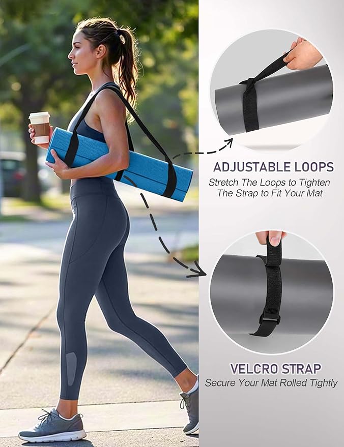 MRZZATA Yoga Mat Carrier Strap Long - Adjustable Thick and Wide Strap for Carrying Mat or Stretching, Black