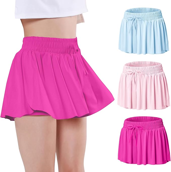EXARUS Girls Butterfly Shorts Flowy Dance Skirt Cheer Skorts Athletic Tween Clothes Teen Preppy Outfits Flutter Kids