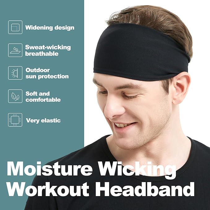 Running Headbands for Men(4 or 6 Pack, Mens Stretchy Headband for Football,Cycling,Basketball,Yoga,Fitness Workout Unisex Quick-Dry Sweatband