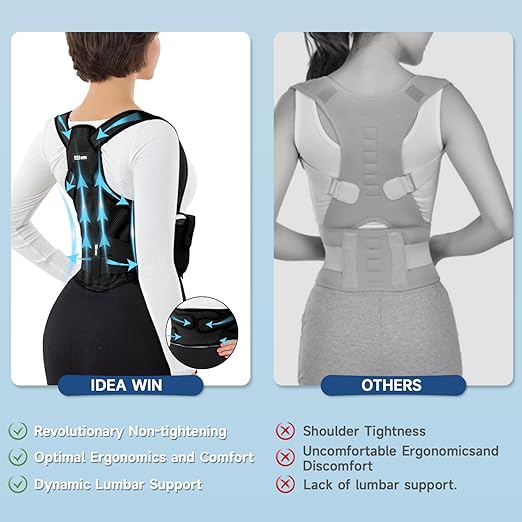 Back Brace Posture Corrector for Women and Men with Heating Pad, Shoulder Posture Corrector for Men, Back Heating Pad for Back Pain Relief - Scoliosis, Spine Corrector (Black, Small)
