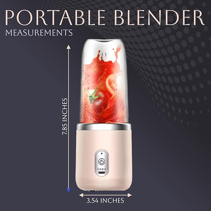 Paramexview® Portable Blender 14oz for Juices & Smoothies with 6 blades Puwerful performances Fusion Blender | USB Rechargeable, Lid, Cup included | Fit for travel and outdoor activities (Pink)