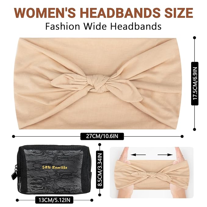 S&N Remille Wide Headbands for Women, Large Hairband, Elastic Non-Slip Headband Twist Knotted Accessories, Yoga Workout Vintage Hair 3 Pack (Multi-colored-5)