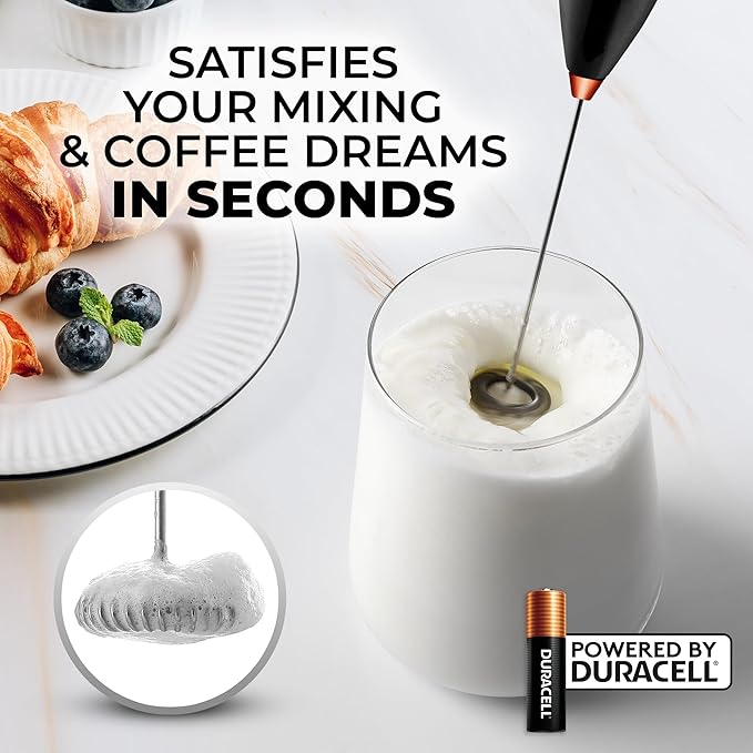 Zulay Kitchen Milk Frother Wand (2 Batteries Included) - Easy-Clean Drink Mixer - Electric Coffee Frother for Frappe, Matcha - Exec Black/Copper