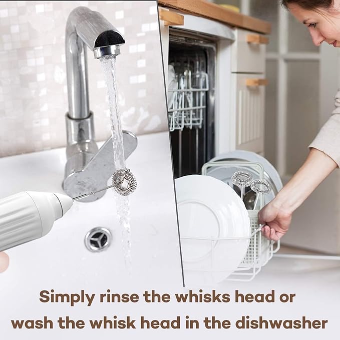 Milk Frother Handheld with 3 Stainless Steel Whisks, Rechargeable Electric Drink Mixer with Stand & Travel Case, Milk Foamer for Coffee, Latte, Cappuccino, Hot Chocolate, Egg,Jam Supplement-White