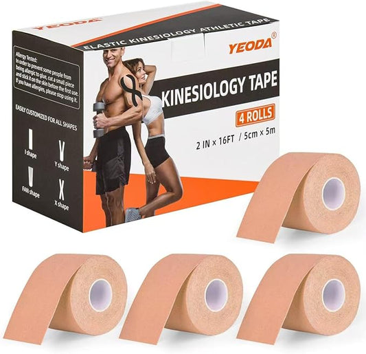 Kinesiology Tape 4 Rolls, Original Cotton Elastic Premium Athletic Tape,16.4 ft Uncut Tape,Hypoallergenic and Waterproof for Muscle Pain Relief and Joint Support