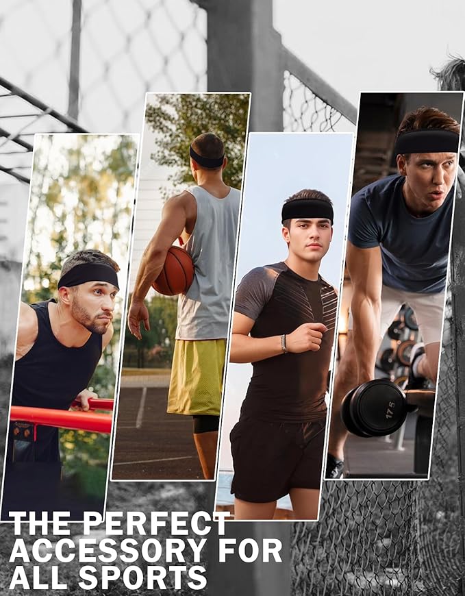Headbands for Men & Women, Sweat Headband Non-Slip Sweatband Sports Running Cycling Yoga Basketball Workout Football Training