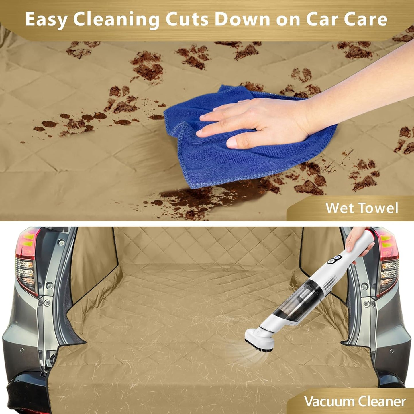 F-color SUV Cargo Liner for Dogs - Waterproof Pet Cargo Liner with Side Flaps, Comfort Dog Cargo Cover with Bumper Flap, Scrachproof Non-Slip Large Size Universal Fit SUVs Sedans Trunks Vans, Khaki