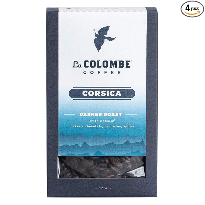 La Colombe Corsica Dark Roast Whole Bean Coffee - 12 Ounce, 4 Pack - Notes of Baker's Chocolate, Red Wine & Spices - Full-Bodied, Chocolatey, Roasty Coffee Beans