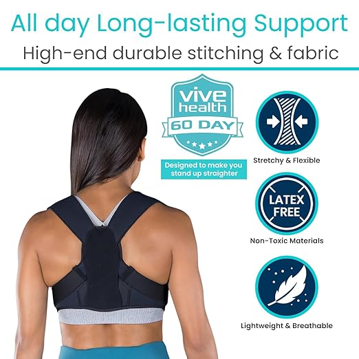 Vive Posture Corrector for Women & Men - Upper Back Brace for Kyphosis - Pain Relief for Neck & Shoulder - Adjustable Clavicle Support with Strap - Straightener for Rounded & Hunchback (Large)