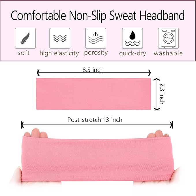 Leeven Women's Headbands for Head 6 Pack Elastic Floral Hairbands Soft Fabric Stripe Head Bands for Girls Heart Headbands