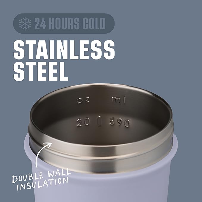 BlenderBottle Strada Sleek Shaker Cup Insulated Stainless Steel Water Bottle with Wire Whisk, 25-Ounce, Violet