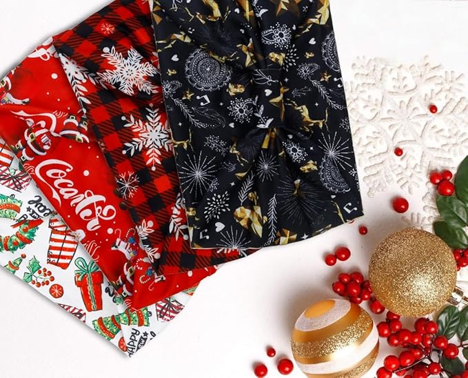 Huachi Christmas Headbands for Women Cute Knotted Head Bands Girls Hair Accessories Red Green Hairbands Fashion Snow Funny Hairwear Holiday Gifts (Pack of 4)