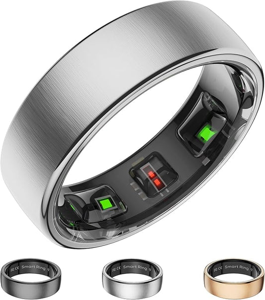 Smart Ring for Women Men, Activity Fitness Tracker with 24/7 Heart Rate Monitor, Waterproof Sleep Tracker Fitness Ring, Step Counter, Calorie Pedometer, No APP Fee,for iOS Android (Silver,#8)