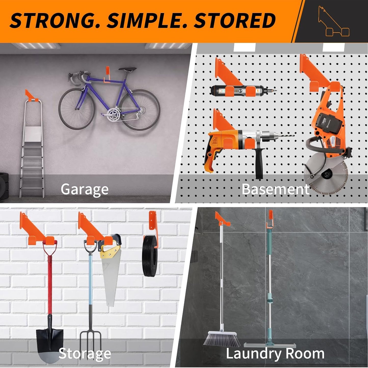 Chainsaw Holder Wall Mount, 2 Pack Heavy Duty Chainsaw Hanger with Rubber Coating, Chainsaw Wall Mount Rack, Chainsaw Organize Rack for Shed, Garage and Storage, Orange