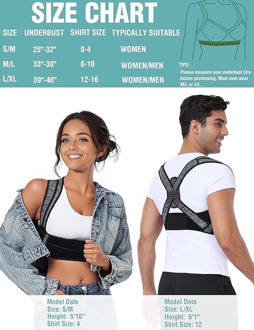 Posture Corrector for Women Men,BI-Straps Back Straightener - Bamboo Fiber Back Brace Posture Corrector - Instant Upper Back Pain Relief