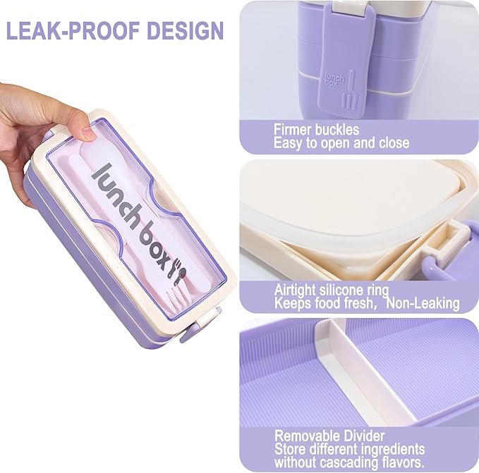 Iteryn Bento Box Lunch Box, 3 Layers Stackable Lunch Containers with Compartments - Leakproof Meal Prep Containers