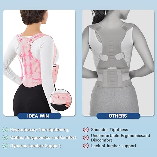 Back Brace for Posture Corrector for Women and Men with Heating Pad, Adjustable Full Back Support Brace, Back Heating Pad for Pain Relief -Hunchback, Spine Corrector (Pink, Large)