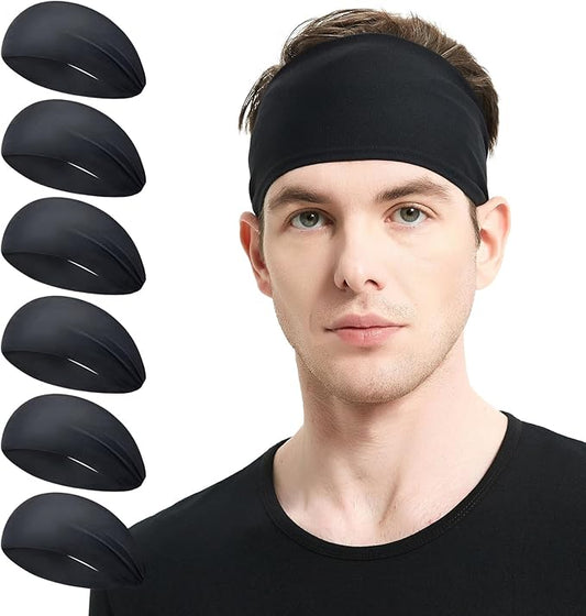 Running Headbands for Men(4 or 6 Pack, Mens Stretchy Headband for Football,Cycling,Basketball,Yoga,Fitness Workout Unisex Quick-Dry Sweatband